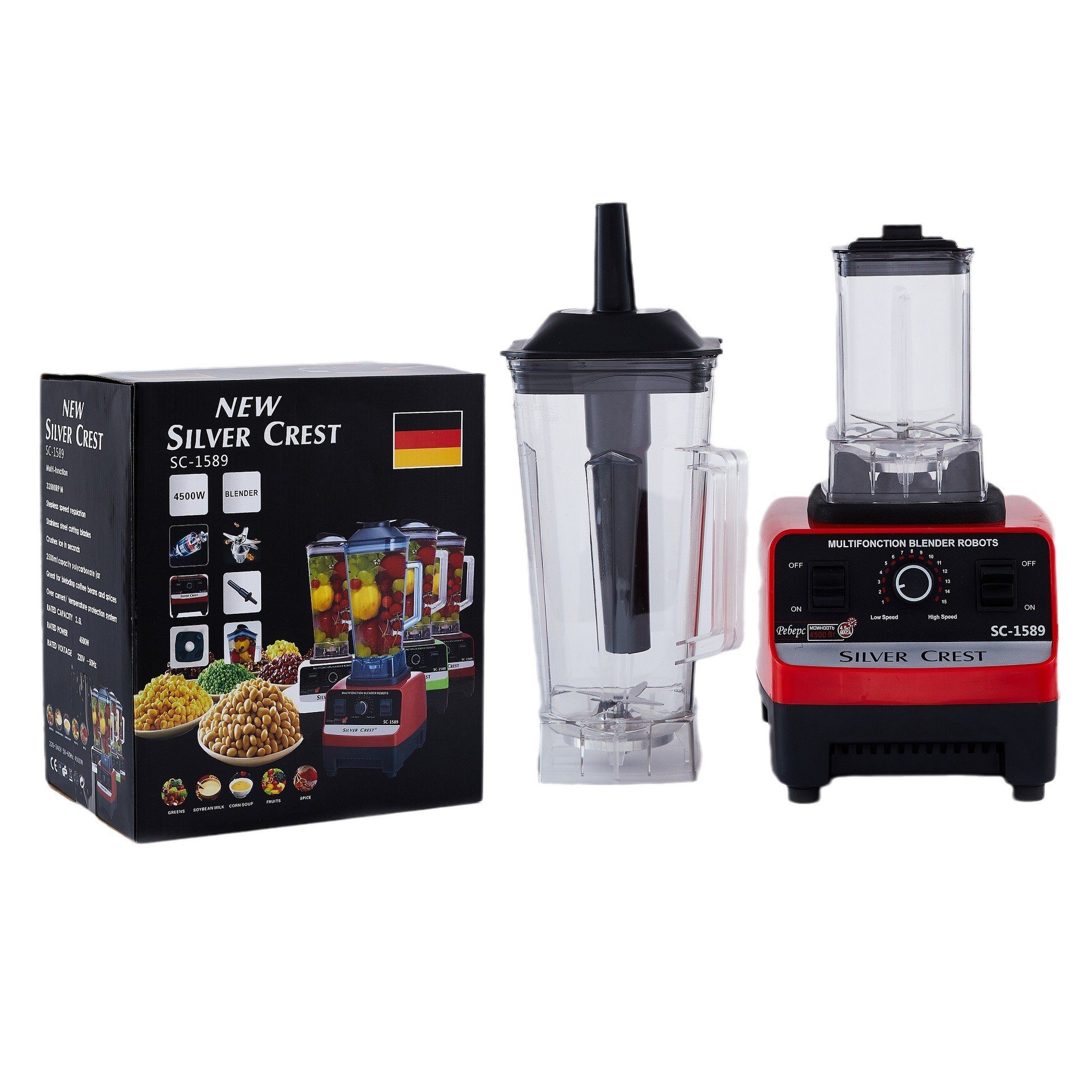 Heavy Duty Ice Smoothie Blenders Machine Portable Silver Crest Blender 4500W 2L Large Capacity Commercial With Mixer Grinder