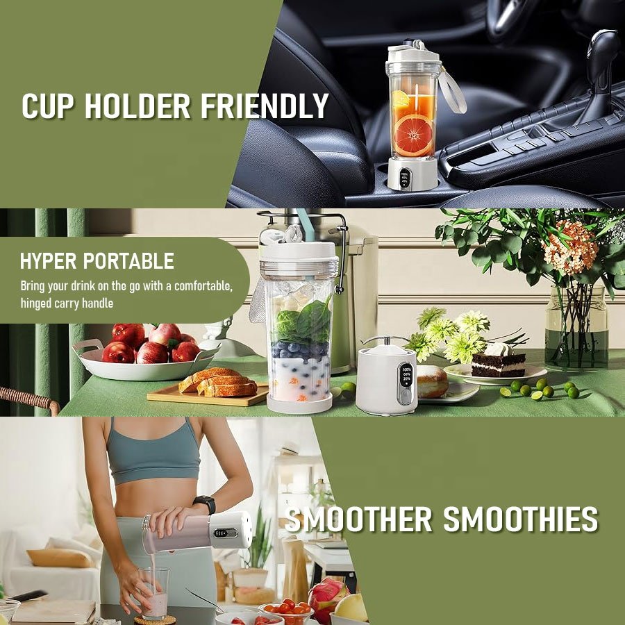 Compact Rechargeable 500ml Easy-Carry Cordless Juice Smoothie Maker Healthy Drinks Personal Cup Blender Portable Mini Blender