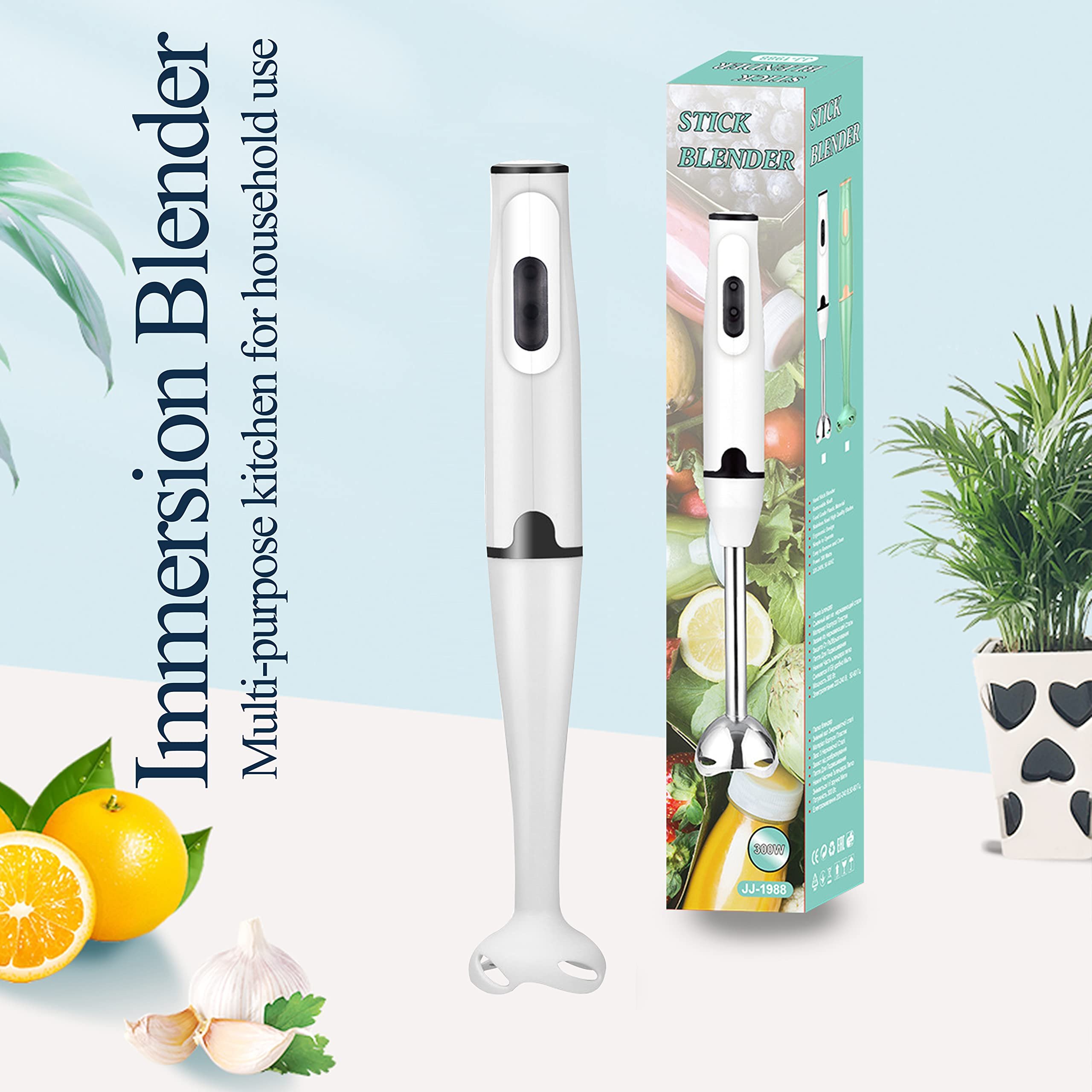 Mini hand blender immersion hand stick blender removable base stainless steel top egg beater whisk stirring rods
