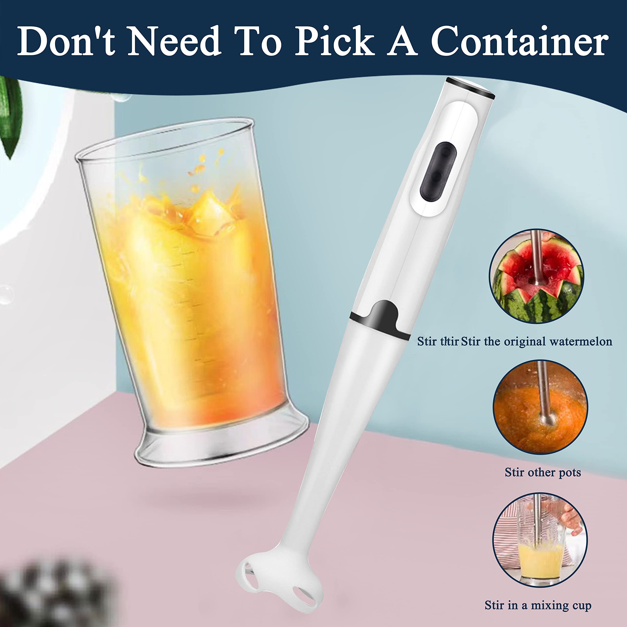 Mini hand blender immersion hand stick blender removable base stainless steel top egg beater whisk stirring rods
