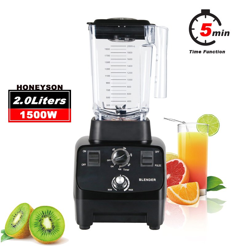 Commercial Fresh Juice Blender Fruit Juicer Mixer Factory Price 2L Heavy Duty High Speed 1500W Electric Plastic Push Button 1500