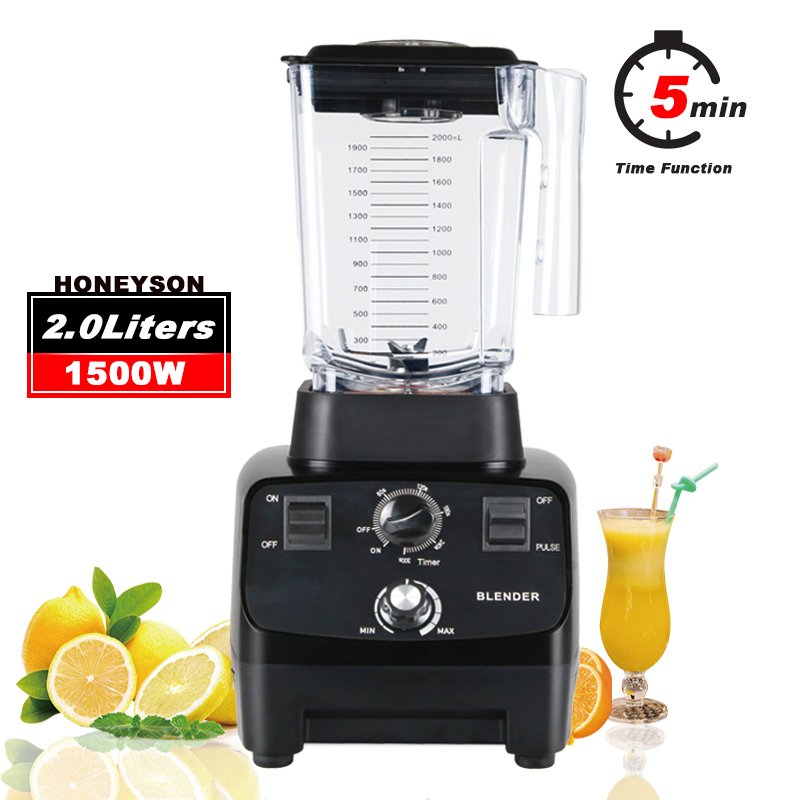 Commercial Fresh Juice Blender Fruit Juicer Mixer Factory Price 2L Heavy Duty High Speed 1500W Electric Plastic Push Button 1500