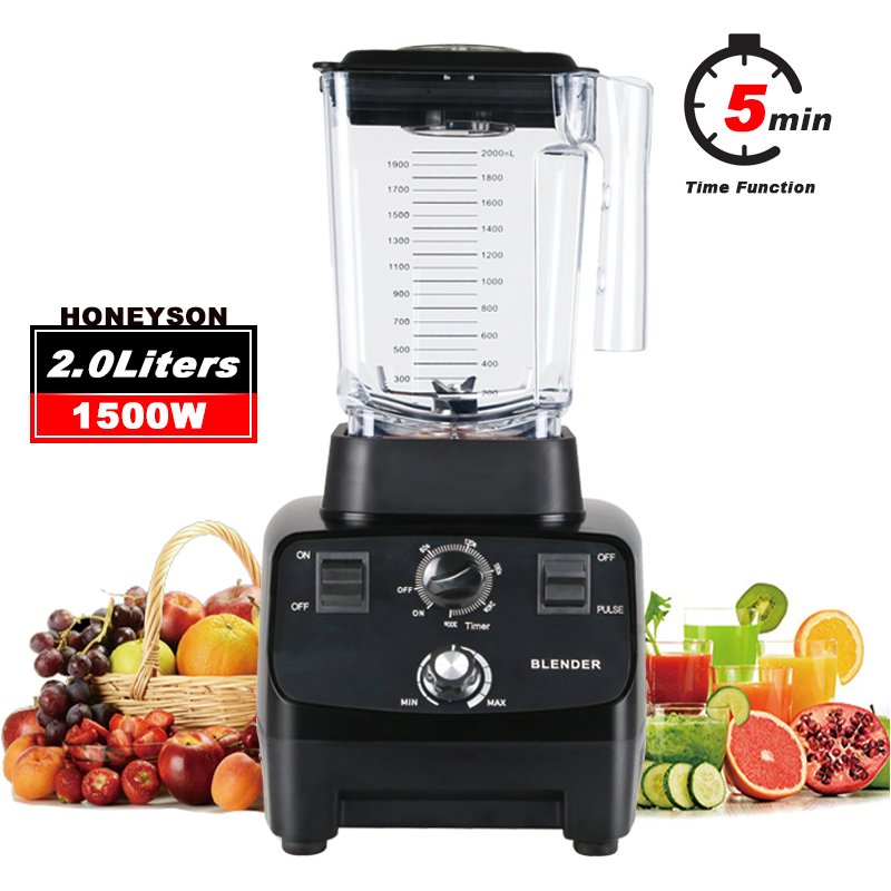Commercial Fresh Juice Blender Fruit Juicer Mixer Factory Price 2L Heavy Duty High Speed 1500W Electric Plastic Push Button 1500