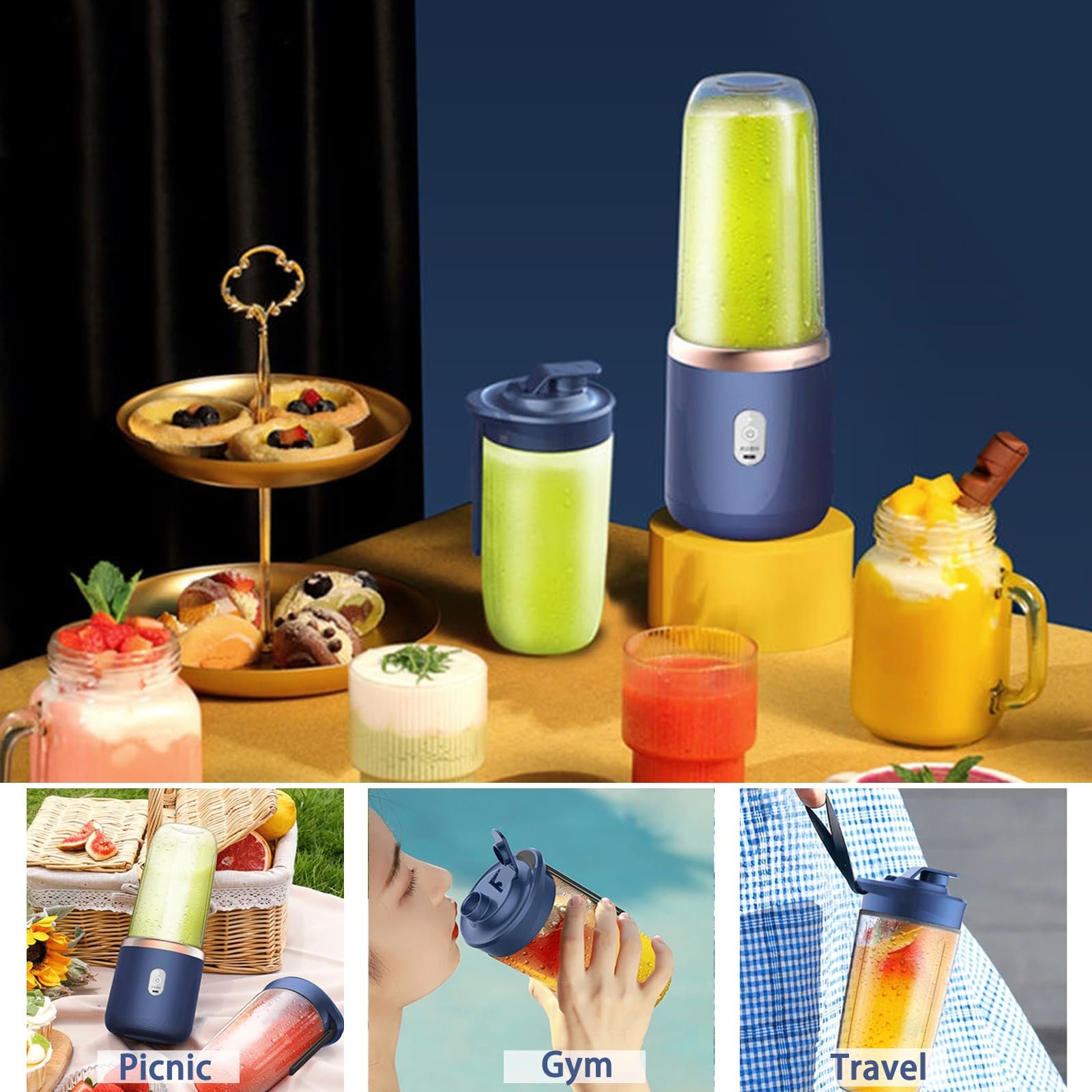 Small Electric Mini Blender Portable USB Rechargeable Juicer Blender with 6 Blades For Travel & Outdoors, Holiday Gifts