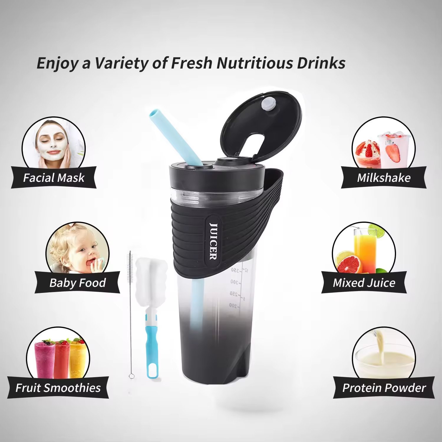 Top Quality Portable Blender Cup Bottle Mini Hand Juicer Blender Smoothie Usb Rechargeable 470ml 6 Blades Fruit Mixer With Straw