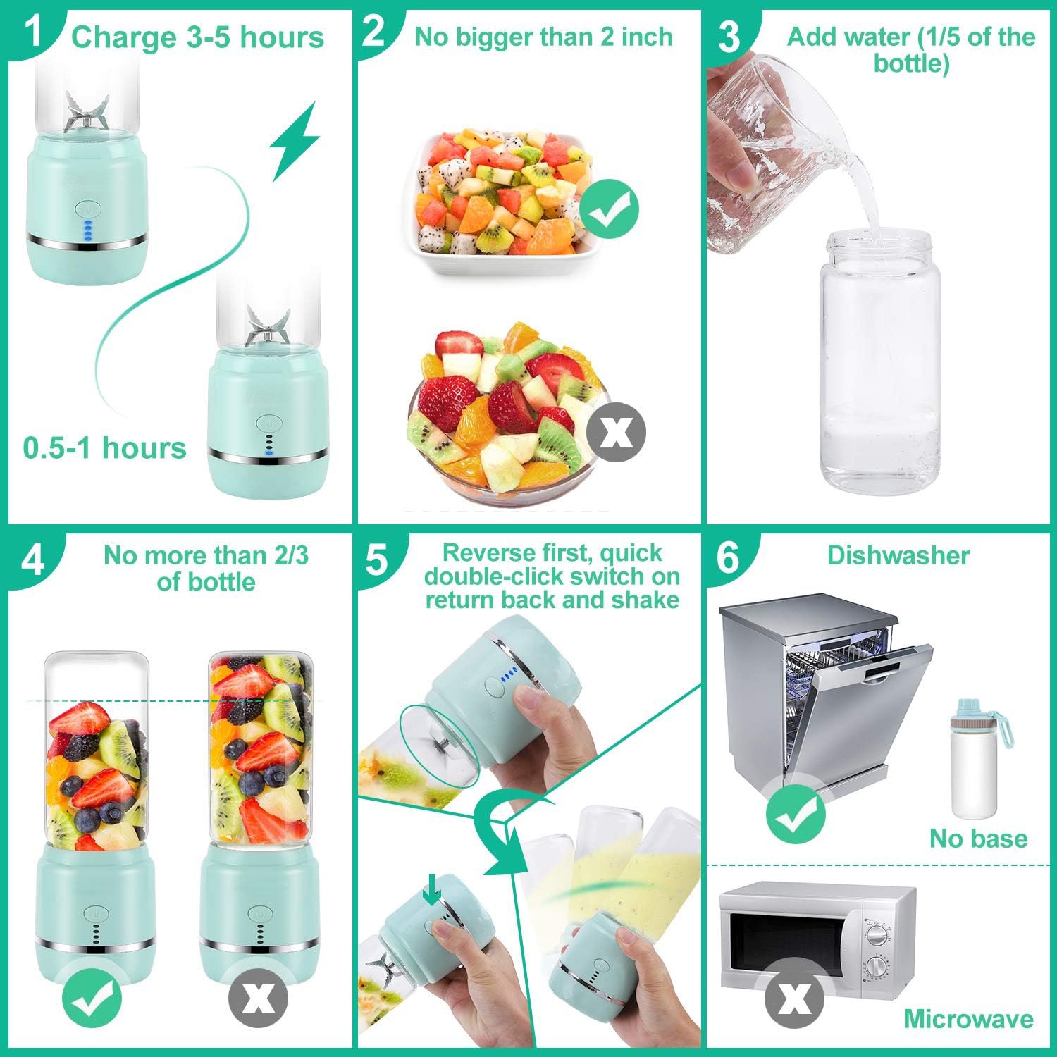 Newly Design 420 ML household Portable Blender Household Fruit Mixer USB Juicer Blender With Six Blades