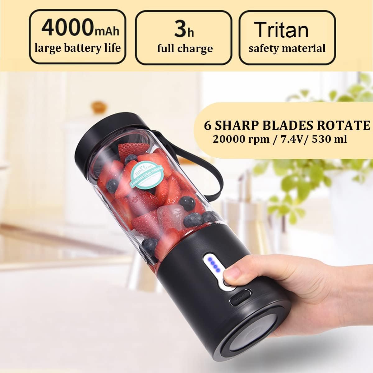 Ligkevan Portable Blender USB Rechargeable 18oz Mini Personal Blender for Shakes and Smoothies