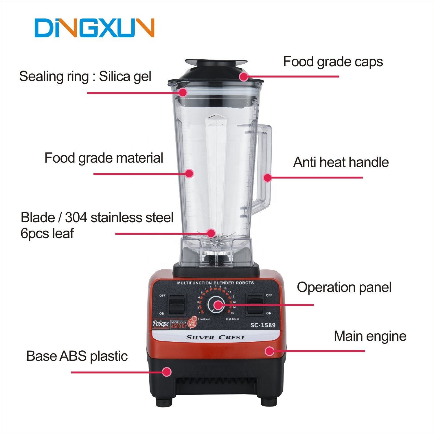 Factory Silver Crest Blender 4500W Commercial Grinder Heavy Duty Machine Portable Ice Smoothie Blenders