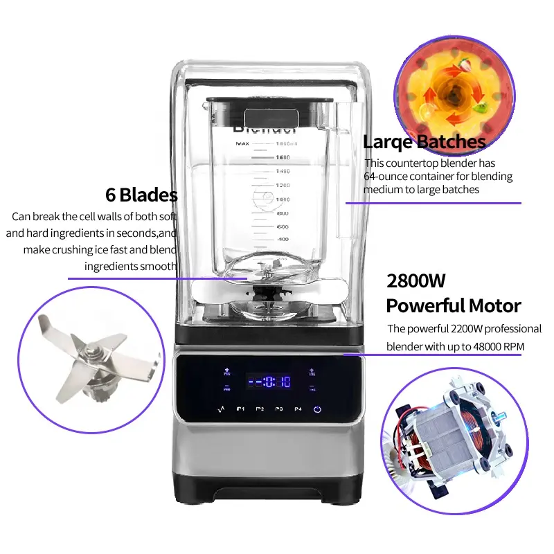 1.8LCommercial ANS-2280C ANSI 110V Silence Commercial Sound Proof Blender Digital Strong Blender Professionnel Blender