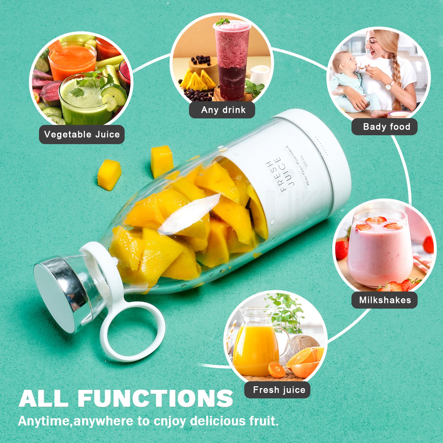 Customize Logo Electric USB Wireless Charged Blender Portable OEM Bottle Juicer