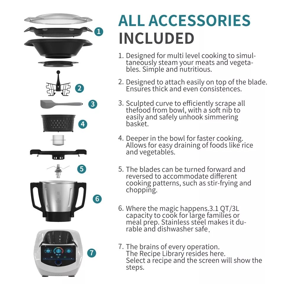 QANA Factory Spot goods High Quality WIFI APP multi-function electric thermo food processor blender with 300 menu