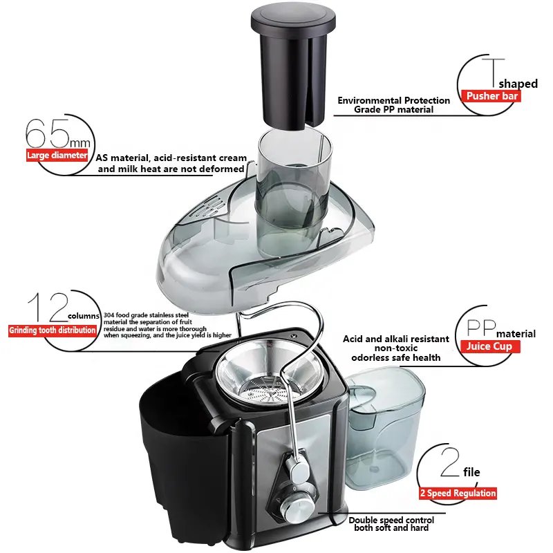 500W Electric Big Feeding Mouth Smoothie Cold Press Commercial Vegetable and Fruit Juice Extractor 110V/220V