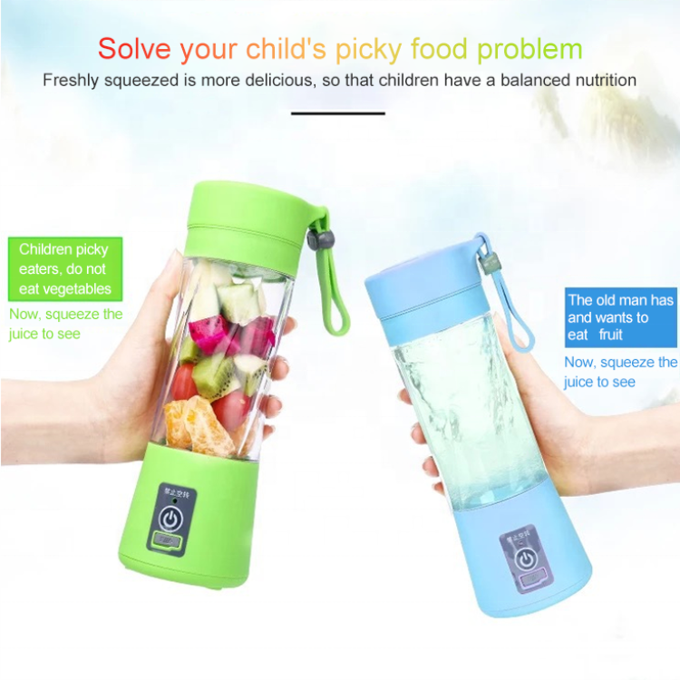 Portable Home Use 380 ML Electric Juicer Machine USB Rechargeable Plastic Bottle Fruit Blender Juicer Cup