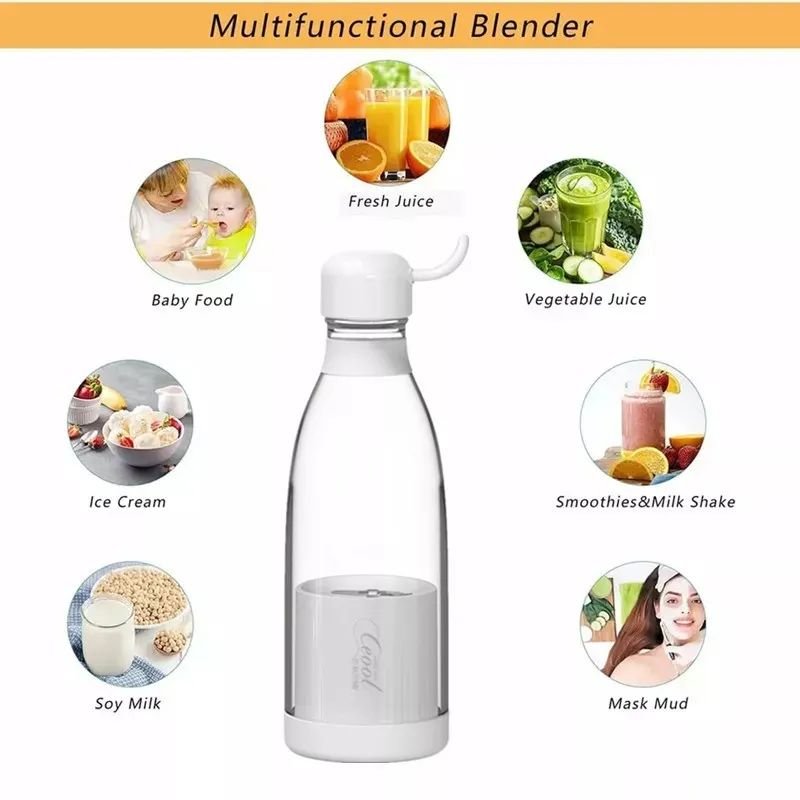 2023 New Hand Held 300ml USB Charging Household Small Smoothie Bottle Blenders Fresh Juicer Mini Portable Blender Mixer