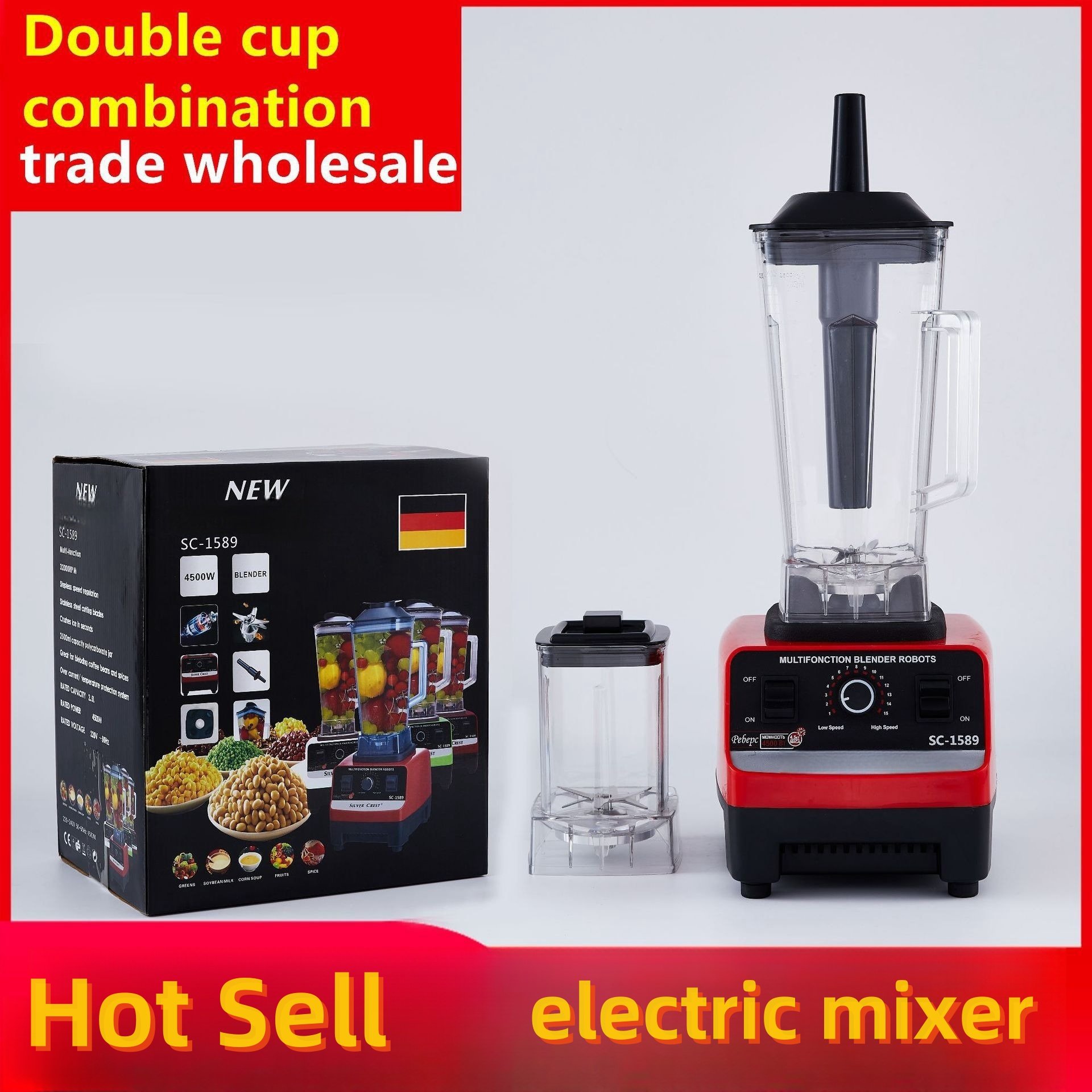Hot Selling 4500W Silver Crest 2-in-1 Commercial Electric Juicer Heavy Duty Stainless Kitchen Mixer Blender Fresh Fruit Home