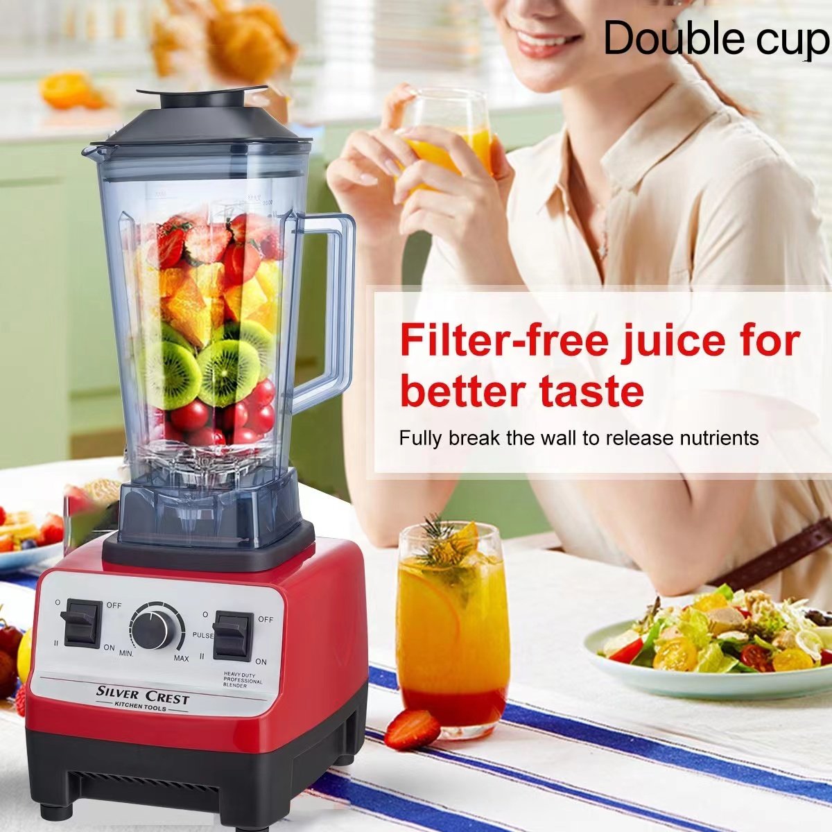 2 in 1 Multifunction 4500W Commercial Silver Crest Blender Heavy Duty Blender Wall Breaker