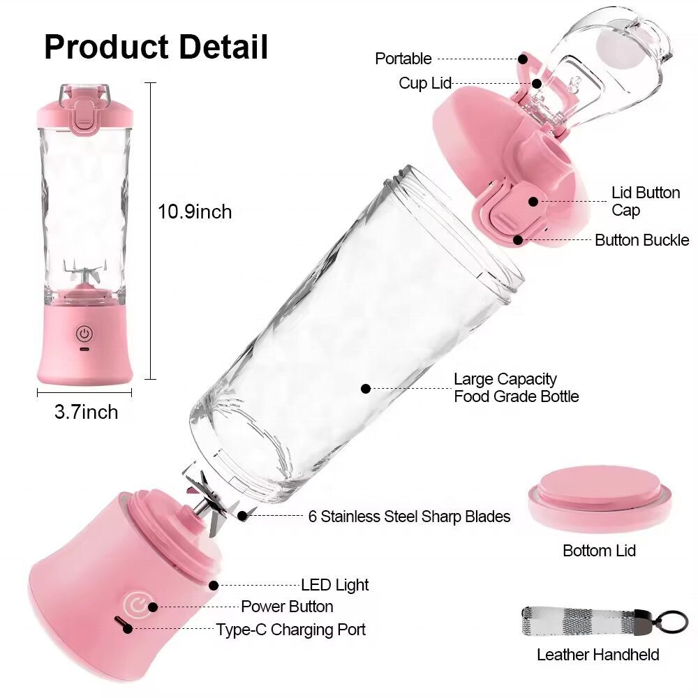 New Juice Blender Waterproof Powerful 600ml Rechargeable Mini Blender Stainless Steel BPA Free Blender Kitchen Camping juicer