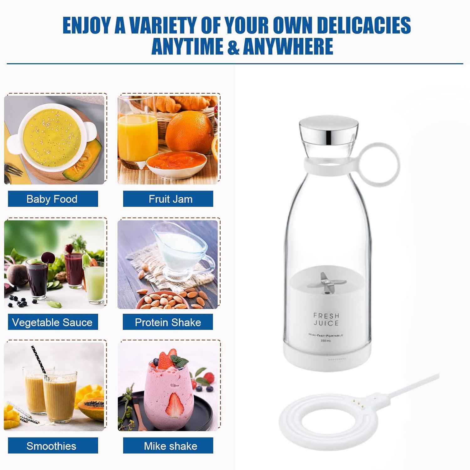 Magnetic Charging Travel Bottle Portable Juicer Cup Personal Multifunctional Smoothies Shakes USB Rechargeable Fruit Blender
