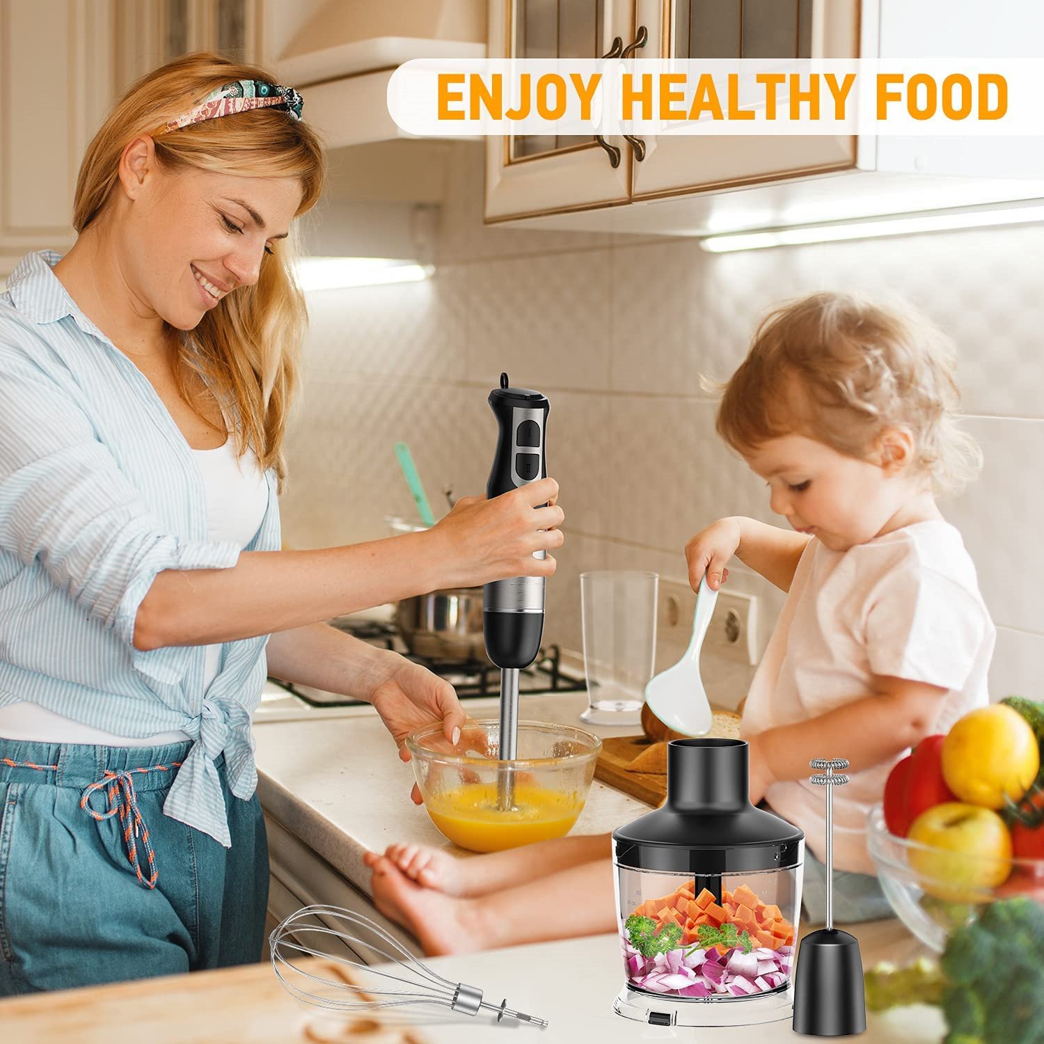 OEM Customized Multifunction 5 In 1 Electric Variable Speed Stick Hand Held Mixer Blender Set For Kitchen