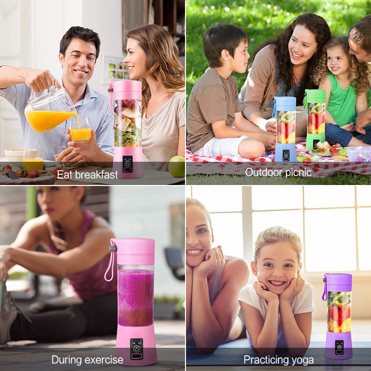 Kinscoter High Quality 380ml 6 Blades Mini Electric Portable Rechargeable Travel Fruit Juicer Popular USB Blender Juicer