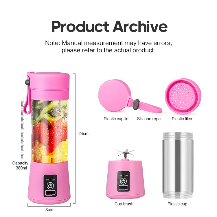 Kinscoter High Quality 380ml 6 Blades Mini Electric Portable Rechargeable Travel Fruit Juicer Popular USB Blender Juicer