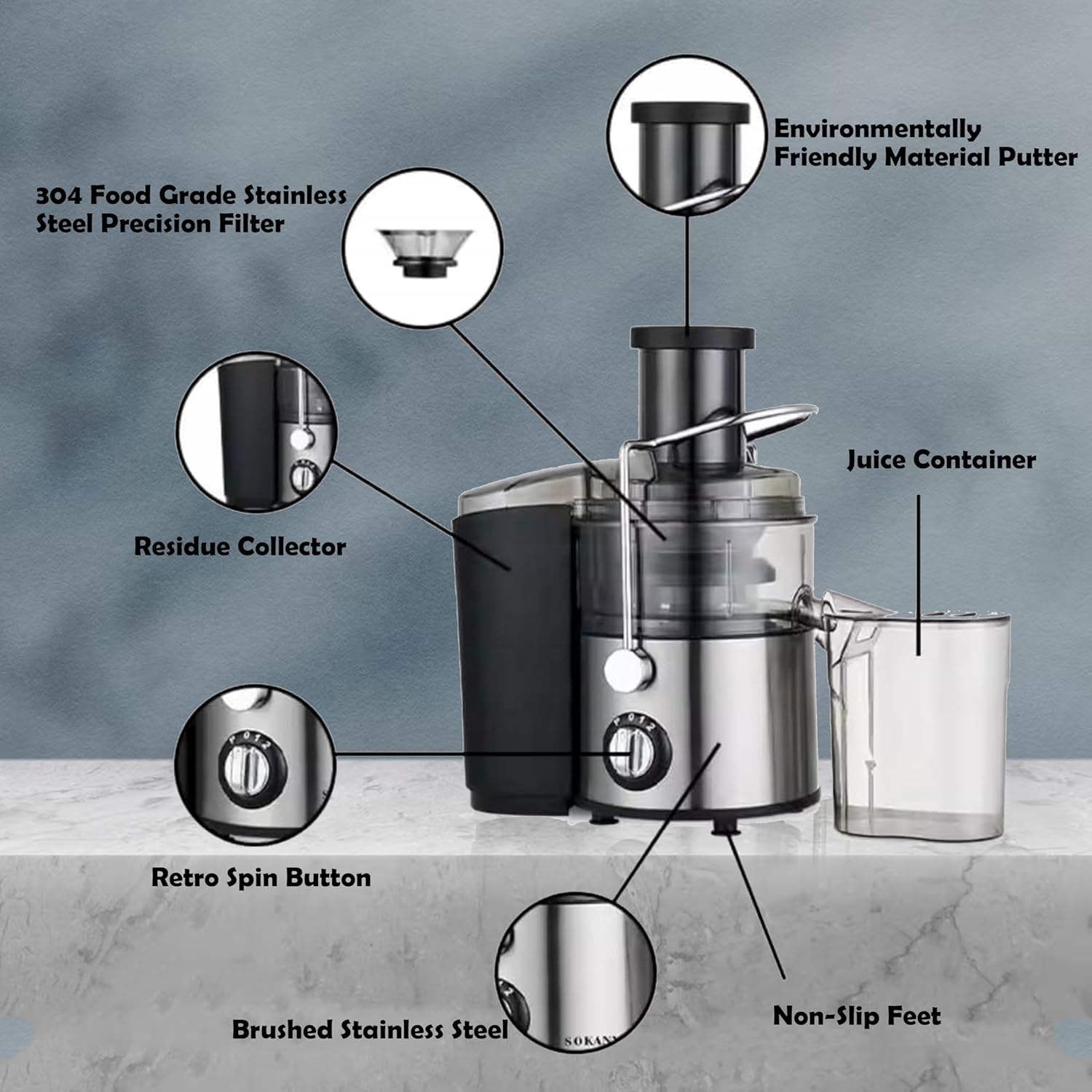 OEM/ODM 4 in 1 Electric Multifunctional Fruit and Vegetable Juicer Blender 2-Speed Glass Container for Household & Hotel Use