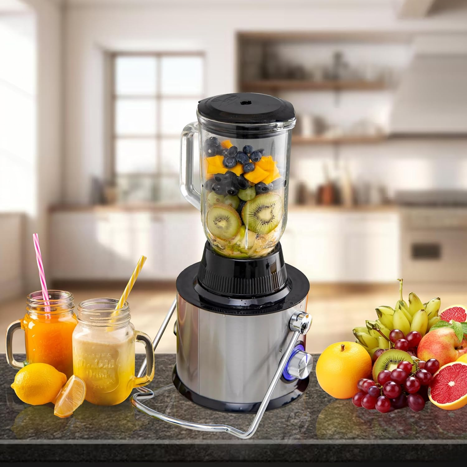 OEM/ODM 4 in 1 Electric Multifunctional Fruit and Vegetable Juicer Blender 2-Speed Glass Container for Household & Hotel Use