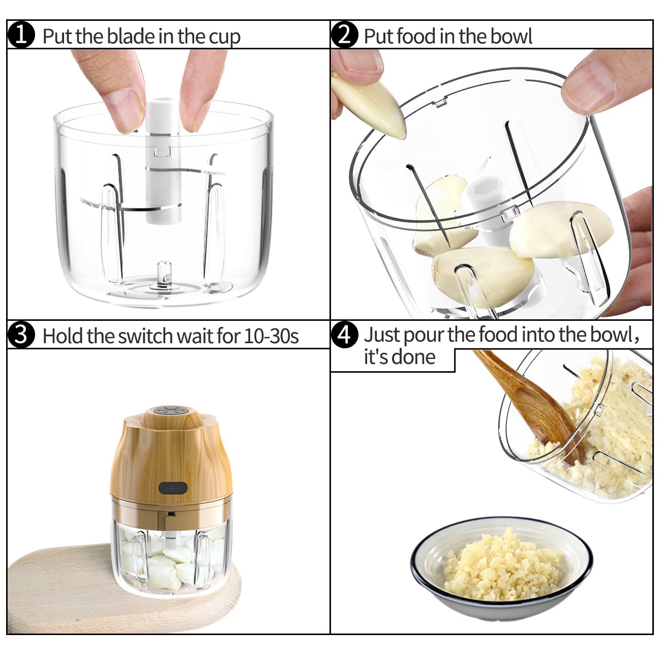 cordless USB Rechargeable Electric Garlic Salad Chopper 250ML Portable Mini Garlic Grinder Blender Masher Onion Choppers