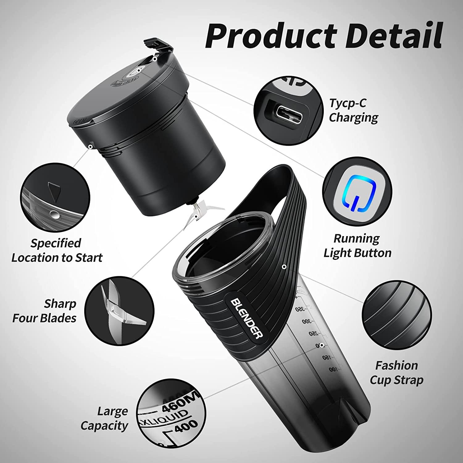 Ligkevan Waterproof High Power USB Rechargeable Blender for Smoothies Shakes Personal Use Mini Juicer Cup Portable Blender