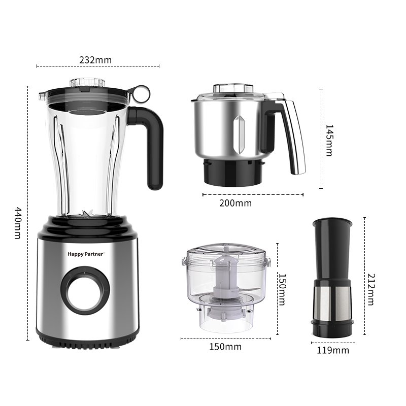 Happy Partner 4-in-1 Quality Juicer and Grinder with Variable Speed & Knob Controls Stainless Steel Multi-Purpose Blender