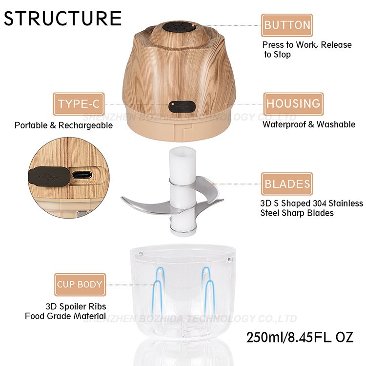 Portable USB Rechargeable Electric Food Garlic Processor Mixer Baby Mini Food Chopper Blender