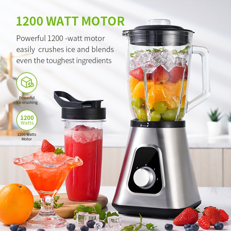 Personal Blender for Shakes and Smoothies 6-Leaf Blenders for BPA free Silver Kitchen 1200W Single Serve Blender