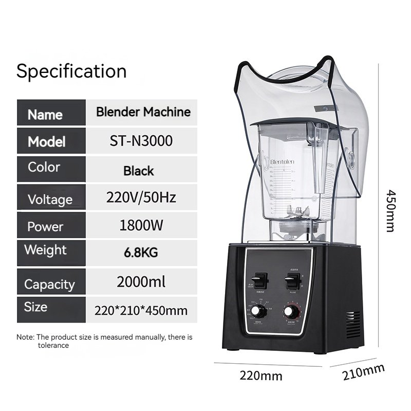 2L Big capacity soundproof cover blender useful kitchen appliances smoothie food processor blender machine