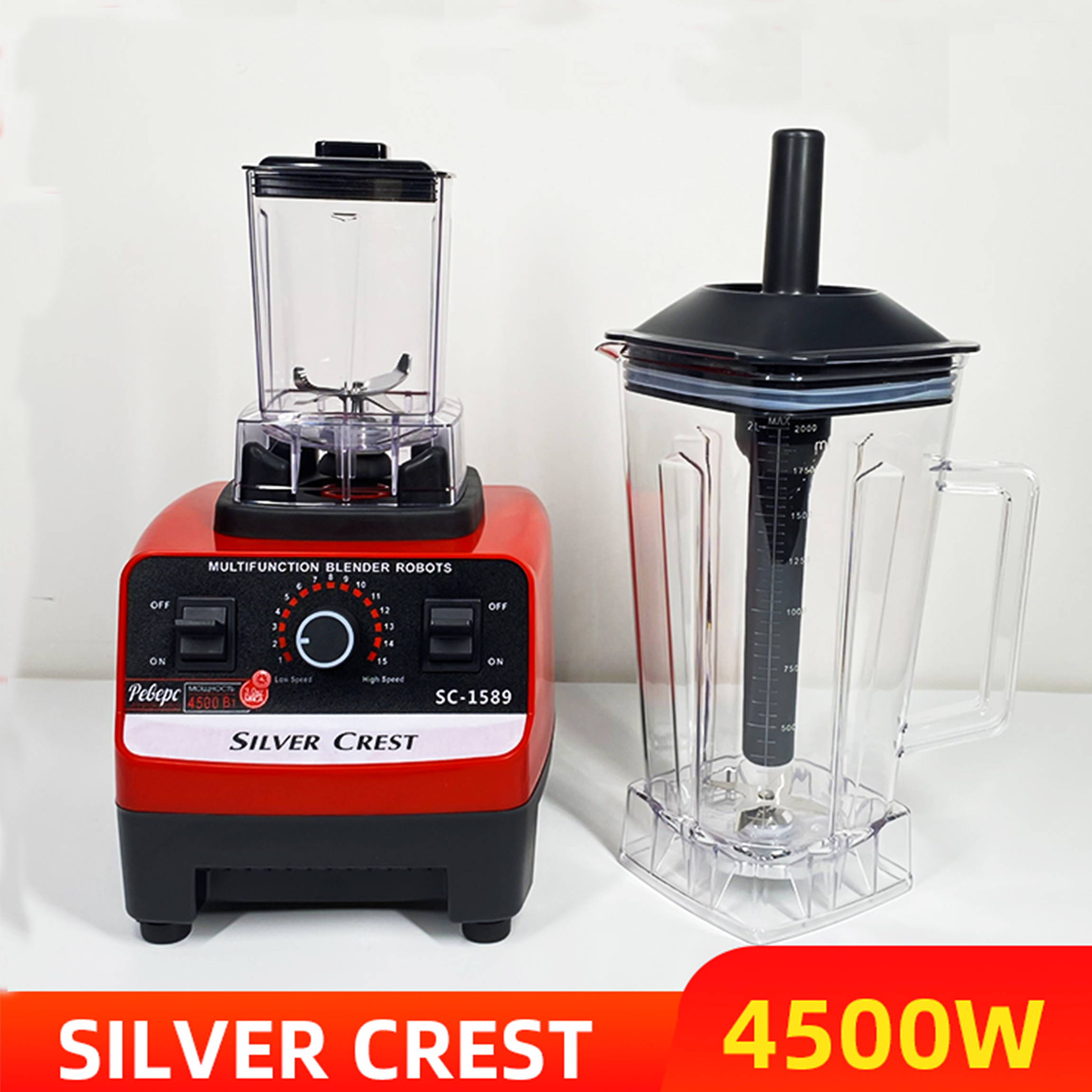 Silver Crest Blender 4500W 2L Large Capacity Commercial With Mixer Grinder Heavy Duty Machine Portable Ice Smoothie Blenders