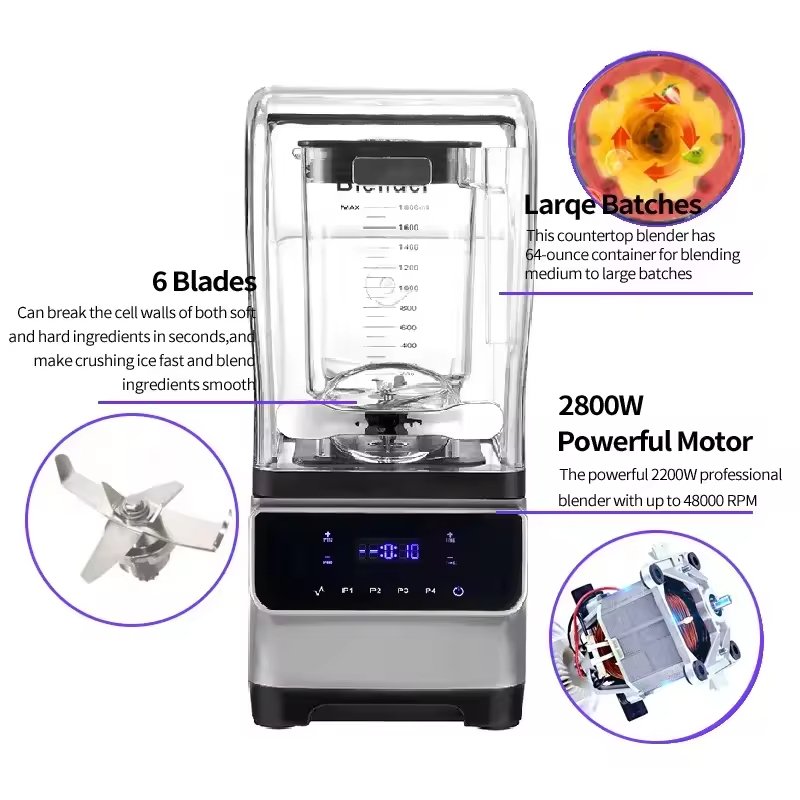 1.8LCommercial ANS-2280C EN 220V Silence Commercial Sound Proof Blender Digital Strong Blender Professionnel Blender