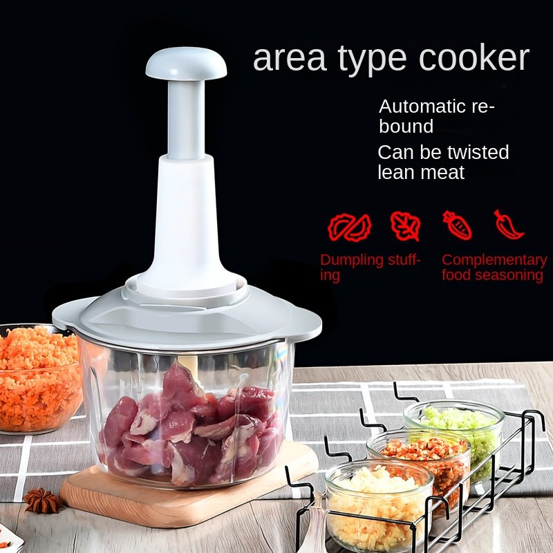 New 1.5L Arrival Press Type Manual Vegetable Mixer Hand Blender Stick Plastic Simple OEM Plastic Kitchen Machine CN;ZHE