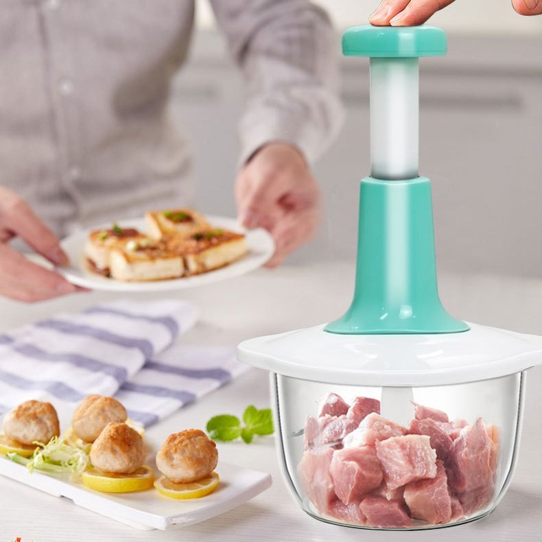 New 1.5L Arrival Press Type Manual Vegetable Mixer Hand Blender Stick Plastic Simple OEM Plastic Kitchen Machine CN;ZHE