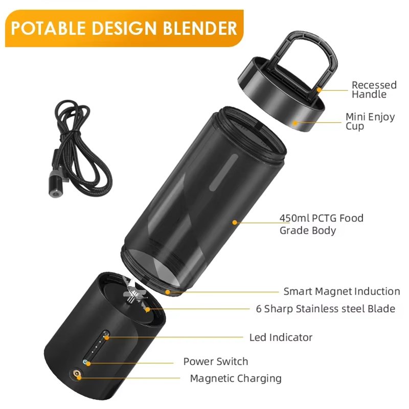 Portable Blender Personal Size Blender For Shakes And Smoothies With 6 Blades Mini Blender 20 Oz For Kitchen Home Travel