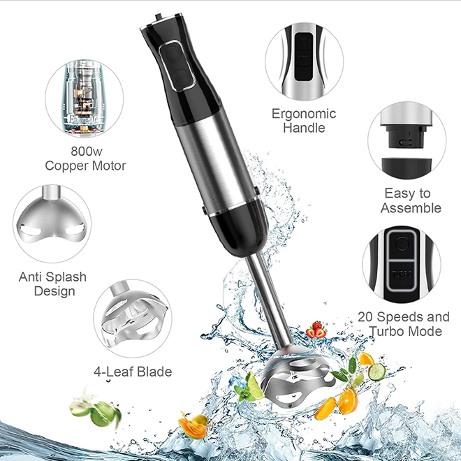 Electric Immersion Hand Blender Multi-Purpose Hand Blender Heavy Duty Copper Motor Stick Mixer