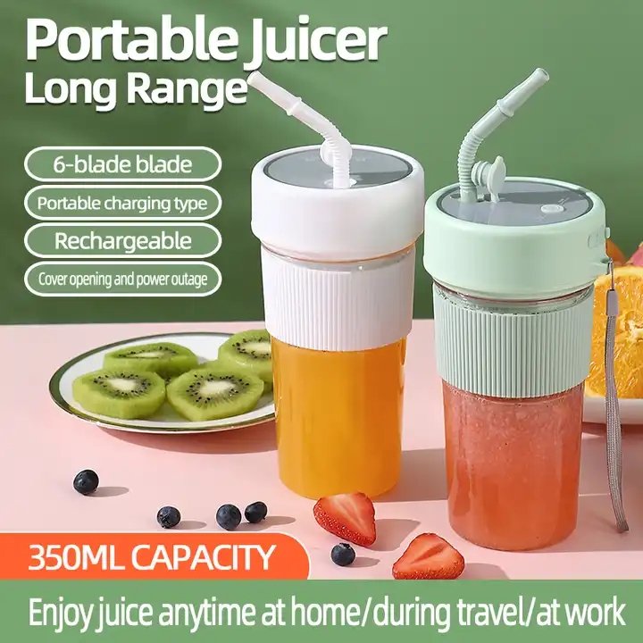 Portable Blender 350ML Wireless Rechargeable USB Juicer Cup Fruit Mixer Smoothie Juicer Blender With Straw