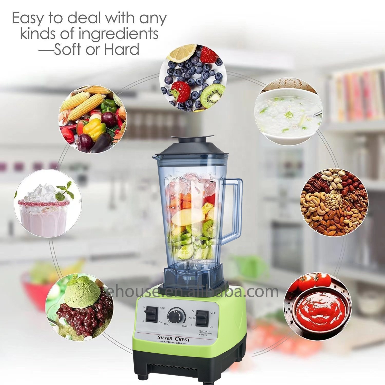 silver crest blender 5500W large power 2 in 1 smoothies maker commercial blender with grinder cup