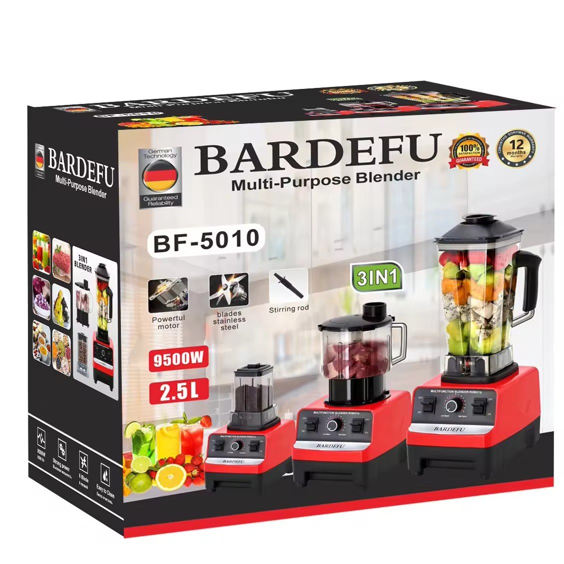 2024 2.5L 3L 8000W 9500W 9525 Motor High Speed 3 Cups Multi-function Commercial Blenders Silver Crest Blender