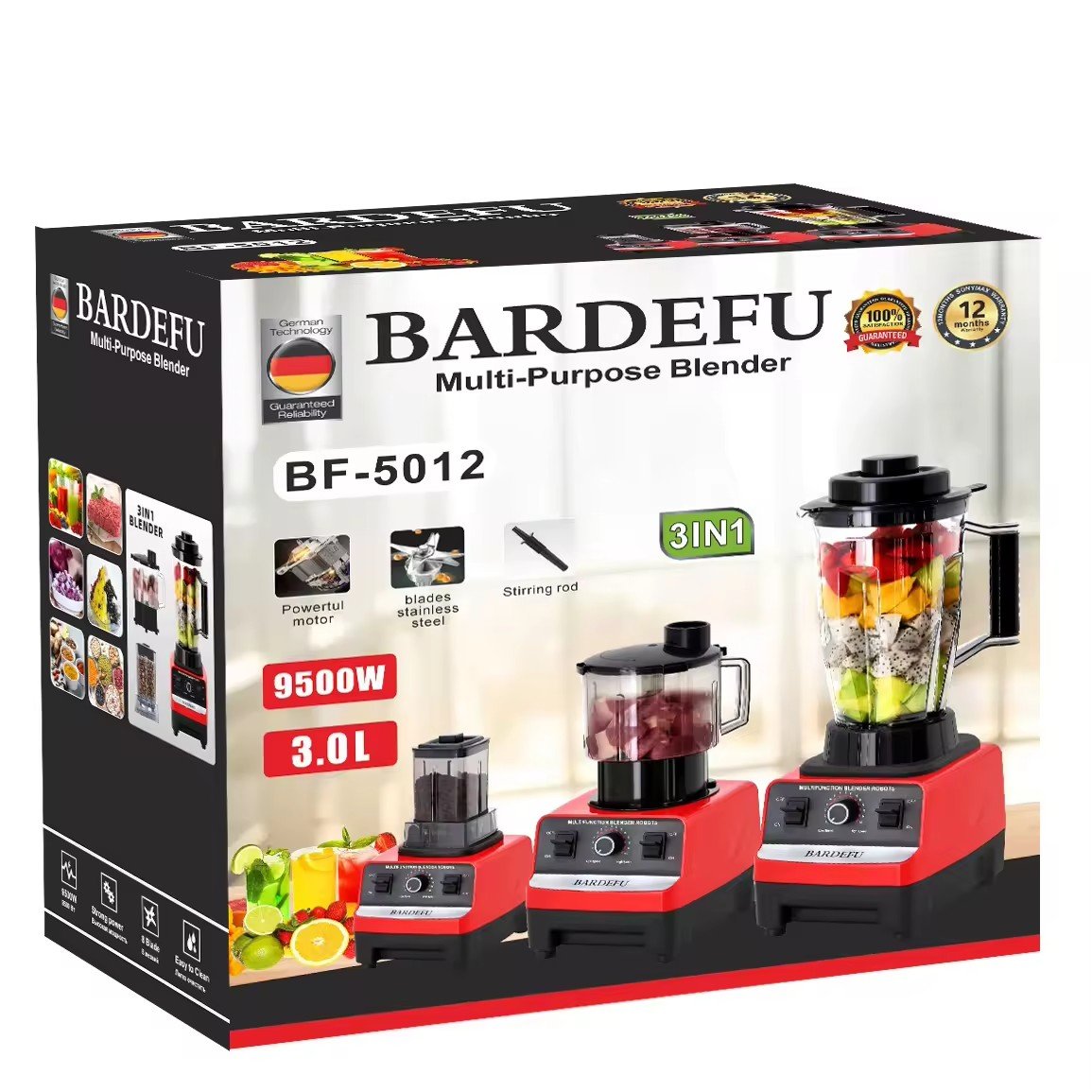2024 2.5L 3L 8000W 9500W 9525 Motor High Speed 3 Cups Multi-function Commercial Blenders Silver Crest Blender