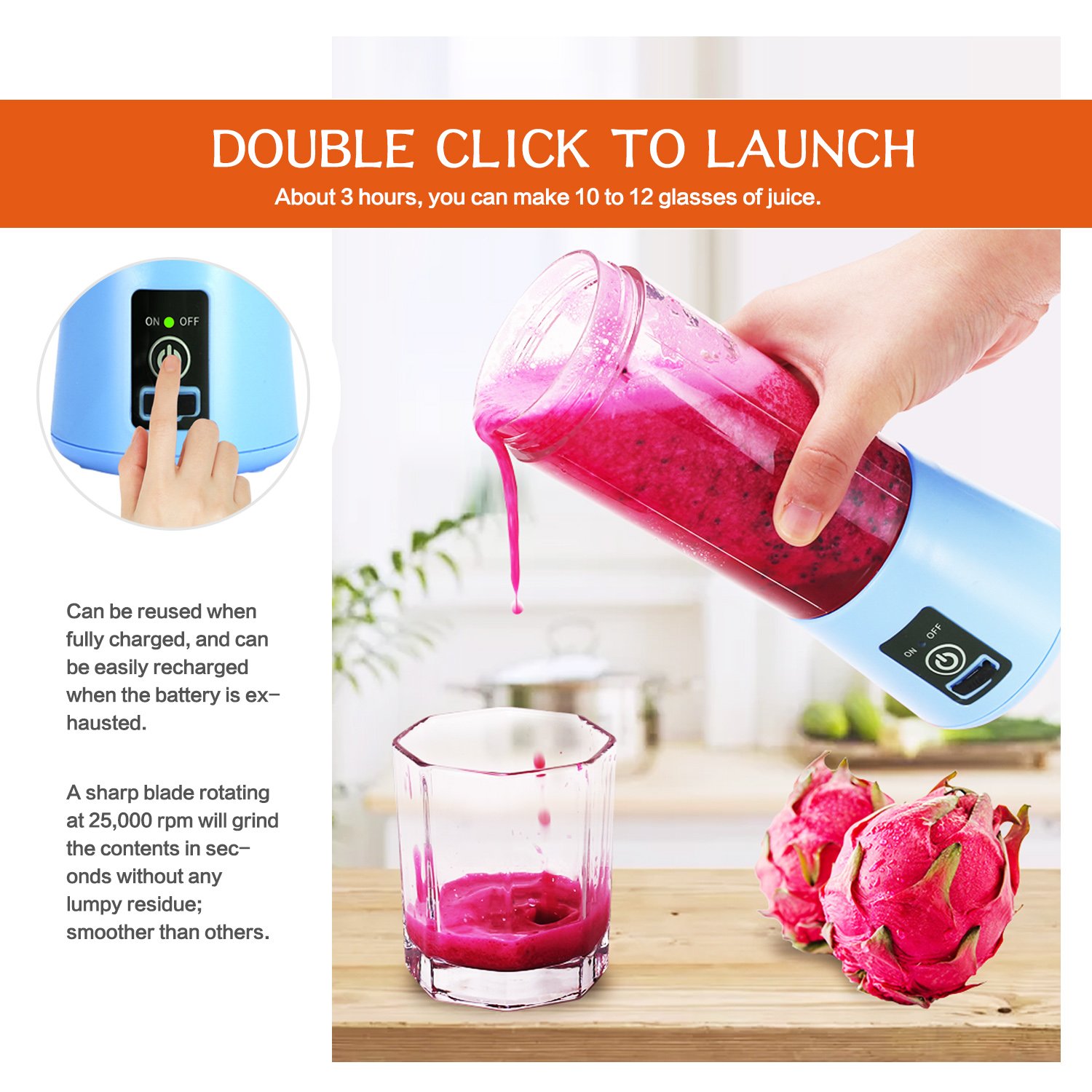 Factory wholesale Portable USB Charge Blenders and Fruit Juicer