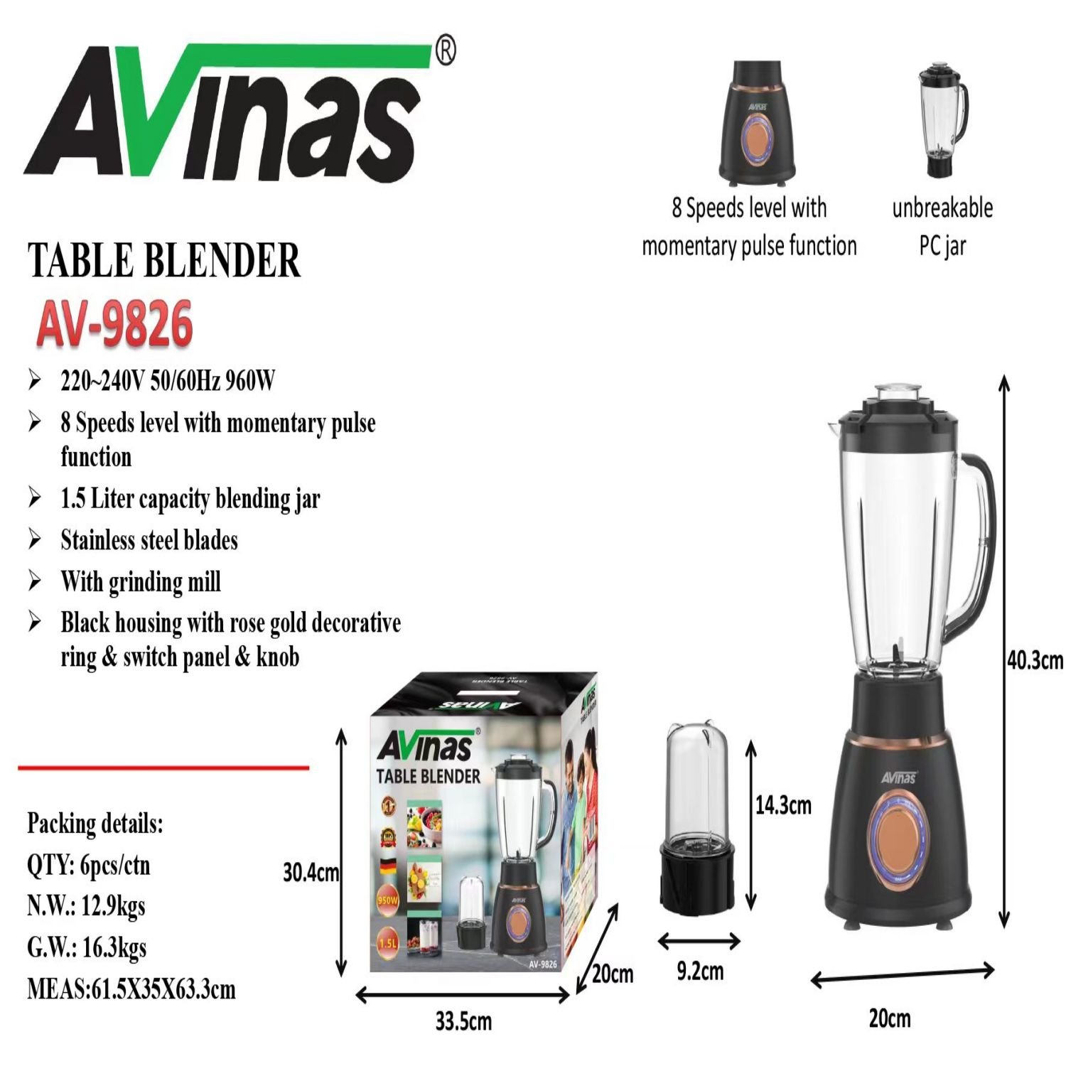 2-in-1 960W Commercial Electric Mixer Blender Heavy-Duty Home Kitchen Machine with Push Button Controls for Fresh Fruit Juice