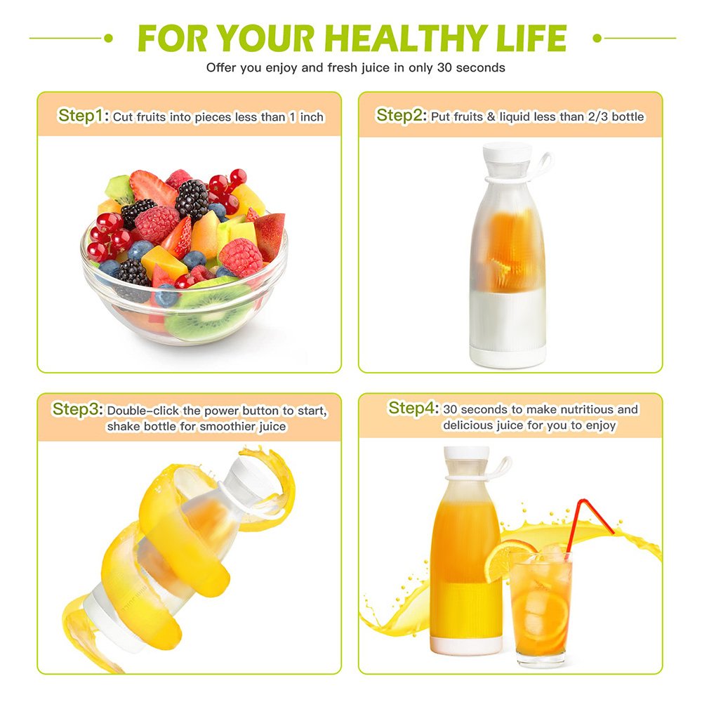 Electric Juicer Cup Sport Bottle 6 Blades Blender Milkshake Machine USB Mini Fruit Milk Mixing Tool Fresh Juice Portable Blender