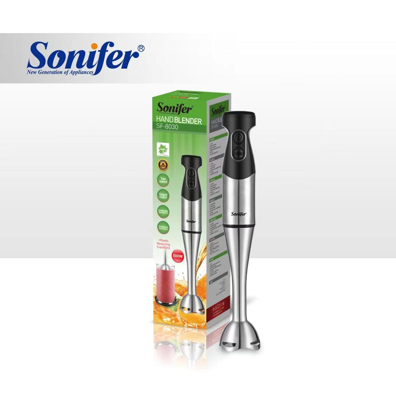 Sonifer SF-8030 high quality household 500w dc motor heavy stainless steel body electric hand blender for kitchen