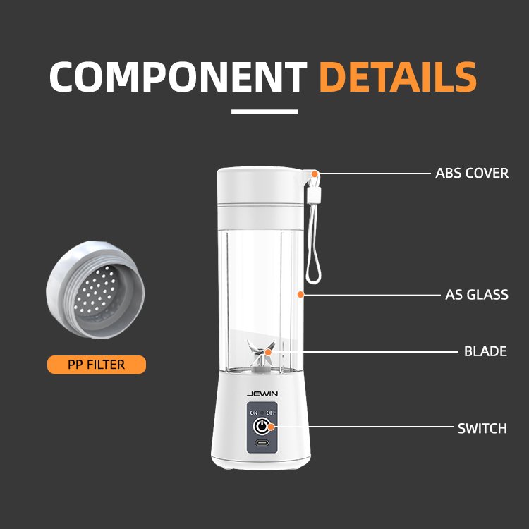 Jewin Portable Electric Juice Extractor Cup Type-C Hand Blender Rechargeable 6 Blades