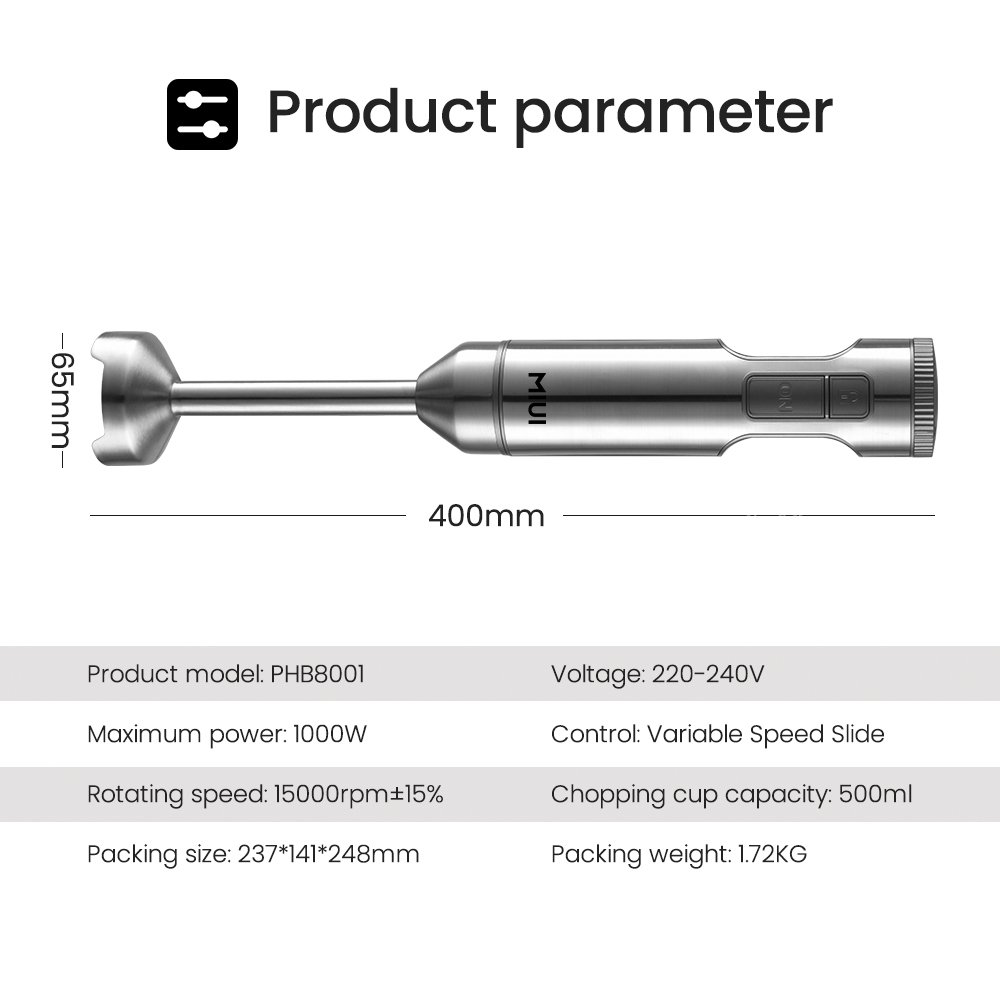 Hand Immersion Blender 1000W Powerful 4-in-1,Stainless Steel Stick Food Mixer,700ml Mixing Beaker,500ml Processor,Whisk
