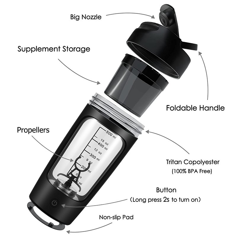 Portable Mixing Cup Stirring Cup Powerful Battery Mini Blender Premium Electric Protein Shaker Bottle Gym Sport Water Bottle